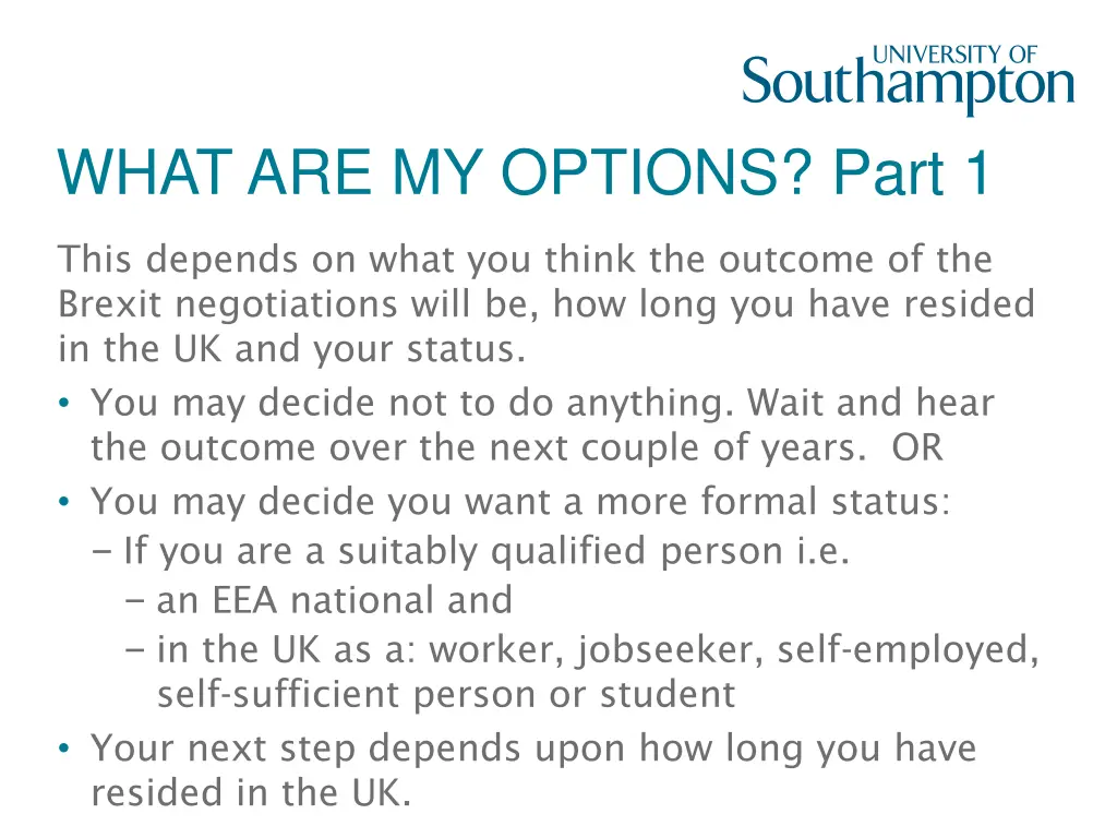 what are my options part 1