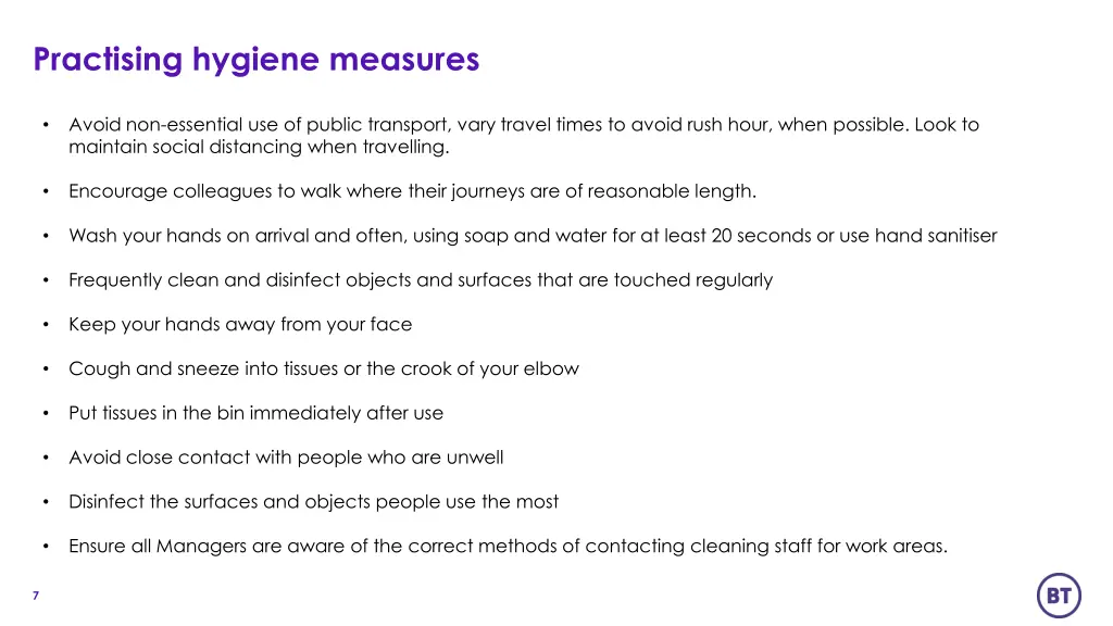 practising hygiene measures