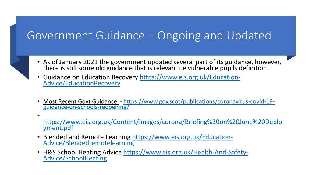 government guidance ongoing and updated