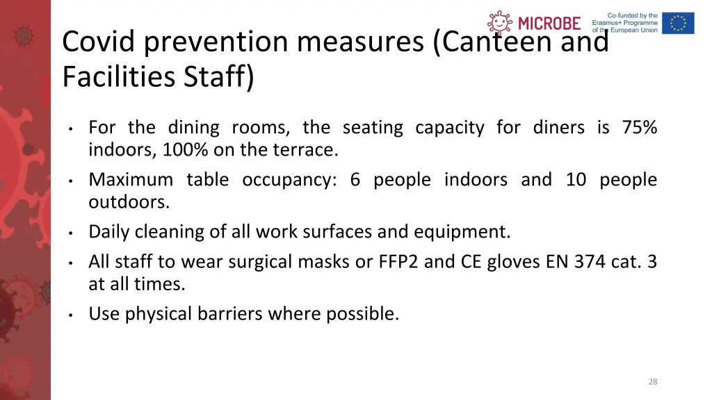 covid prevention measures canteen and facilities