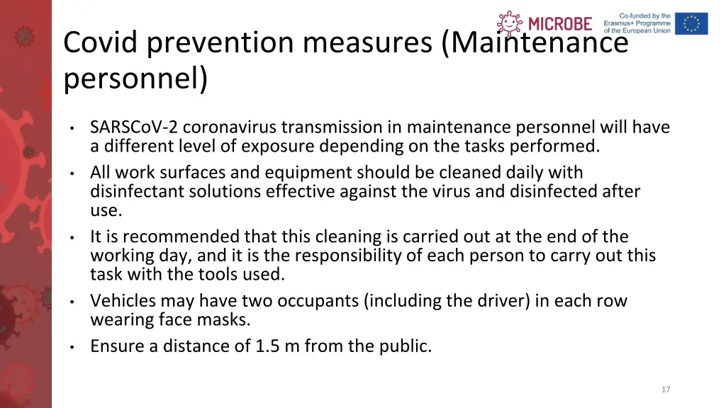 covid prevention measures maintenance personnel