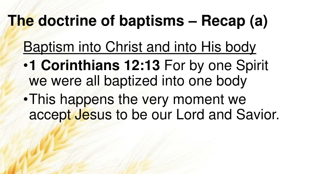 the doctrine of baptisms recap a