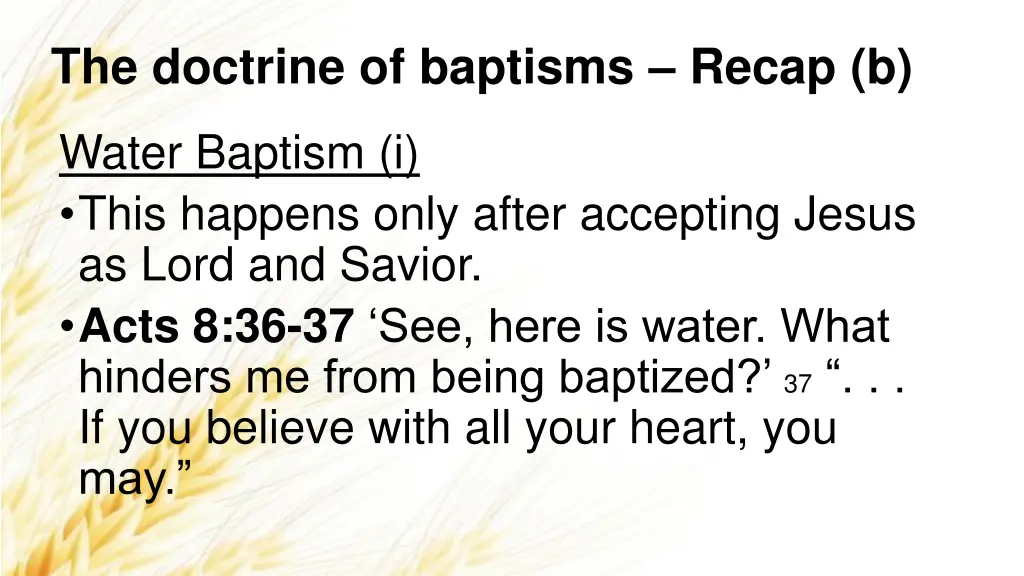 the doctrine of baptisms recap b