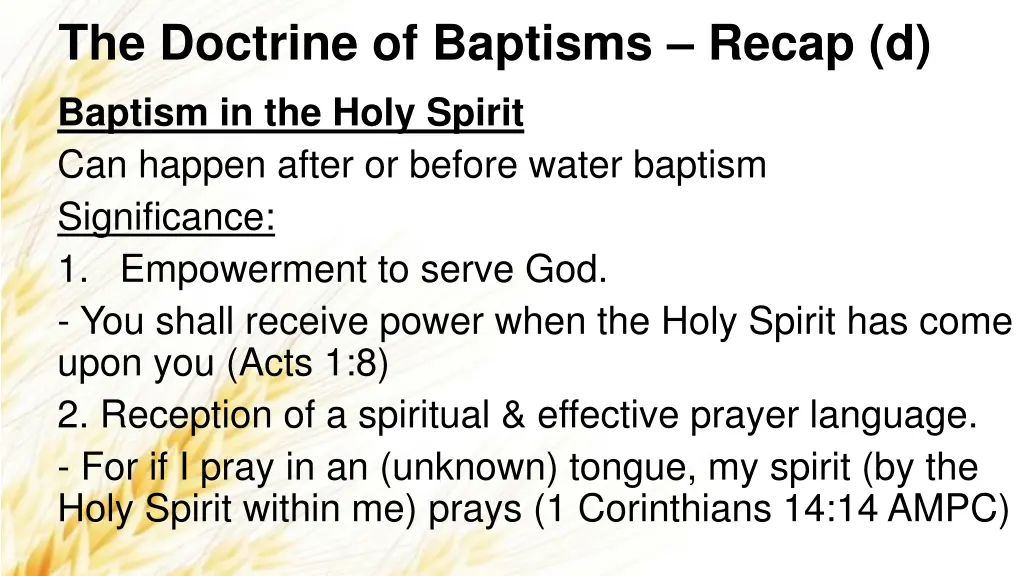 the doctrine of baptisms recap d baptism