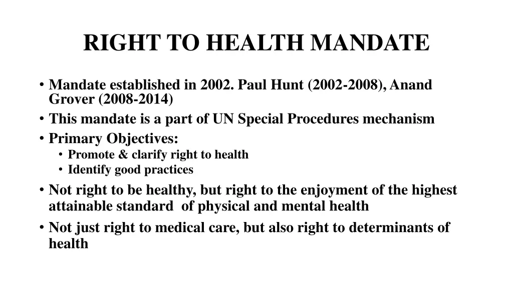 right to health mandate