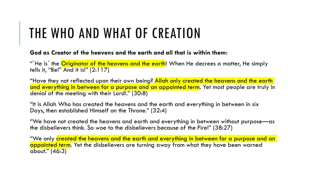 the who and what of creation