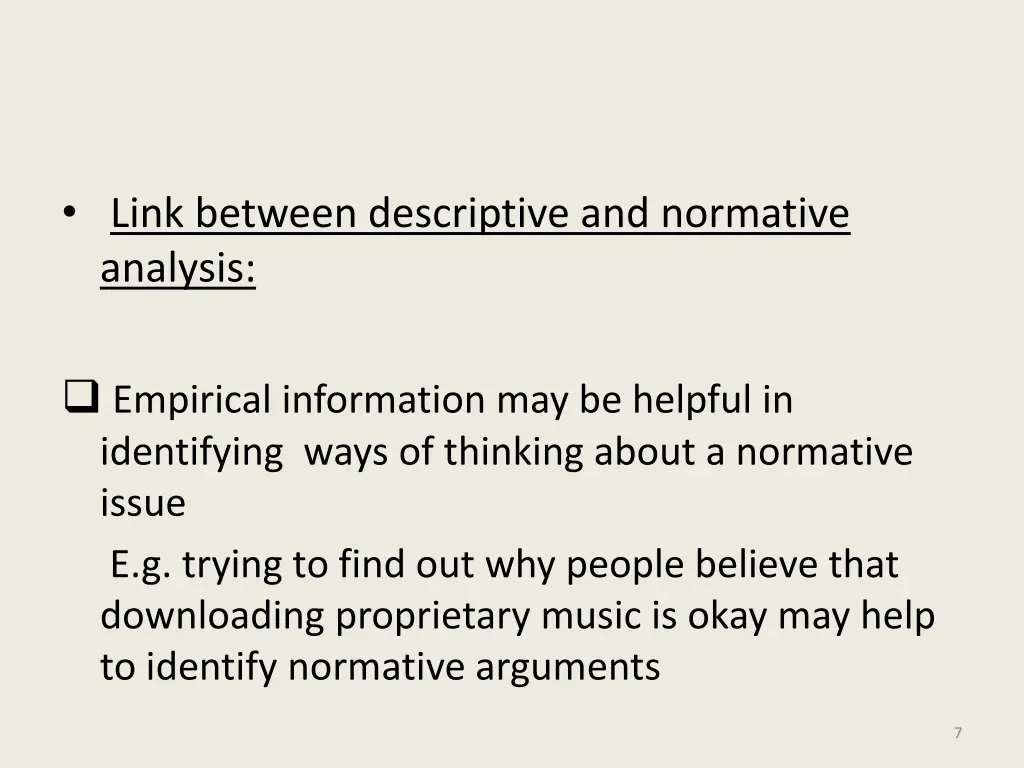link between descriptive and normative analysis