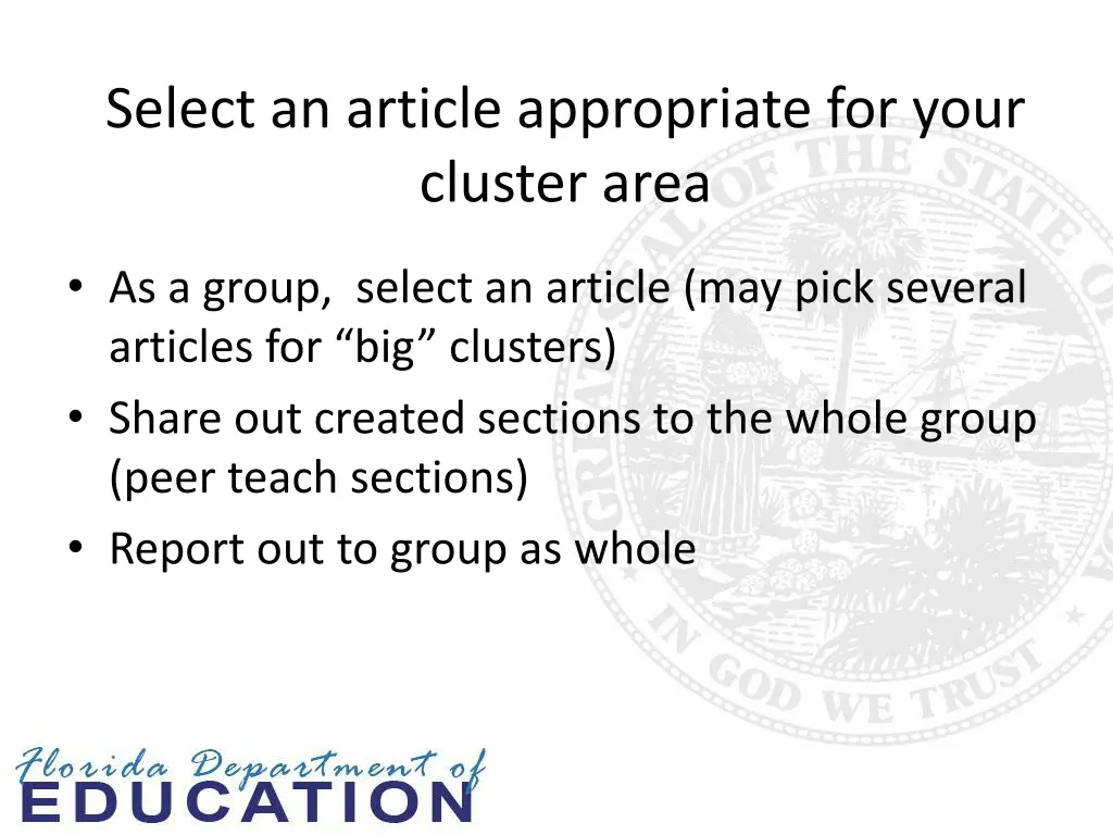 select an article appropriate for your cluster