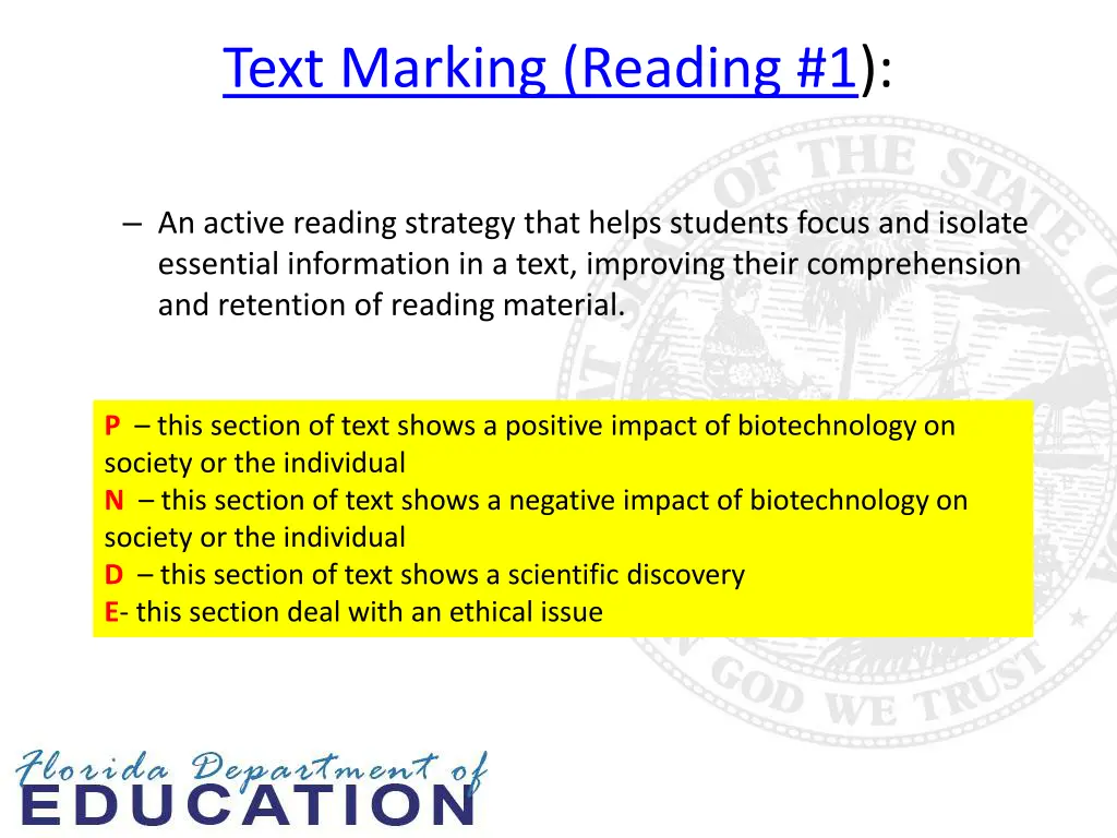 text marking reading 1