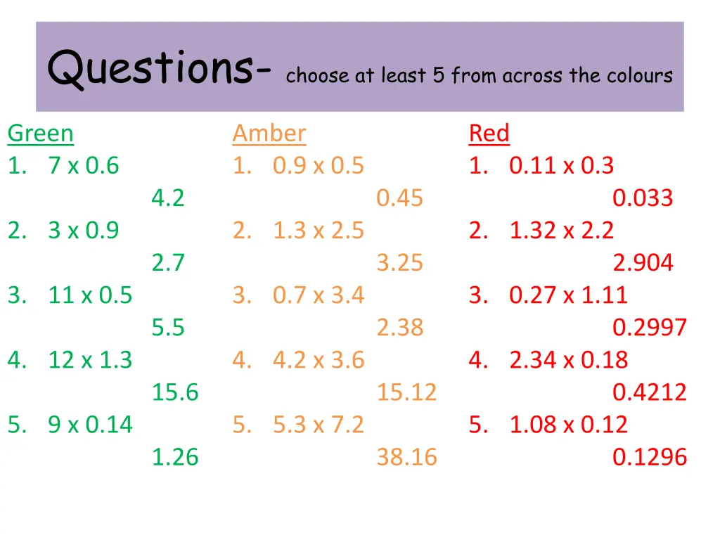 questions choose at least 5 from across