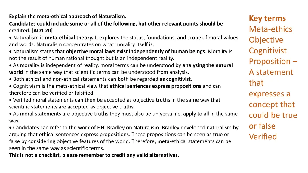 explain the meta ethical approach of naturalism