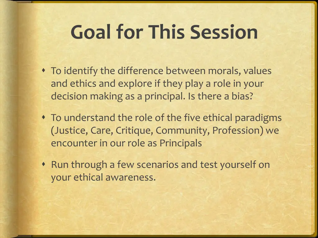 goal for this session