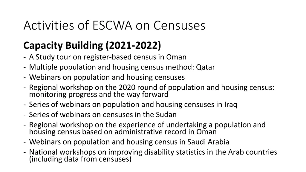 activities of escwa on censuses 1