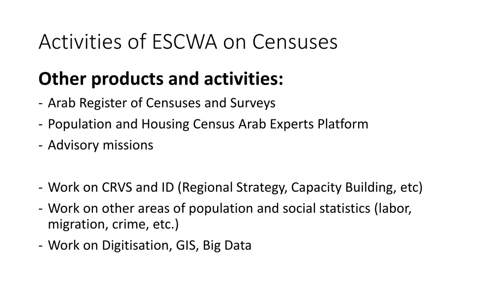 activities of escwa on censuses 2