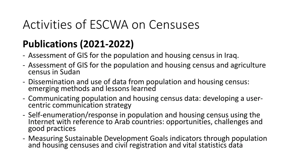 activities of escwa on censuses
