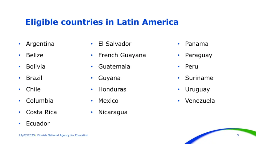 eligible countries in latin america