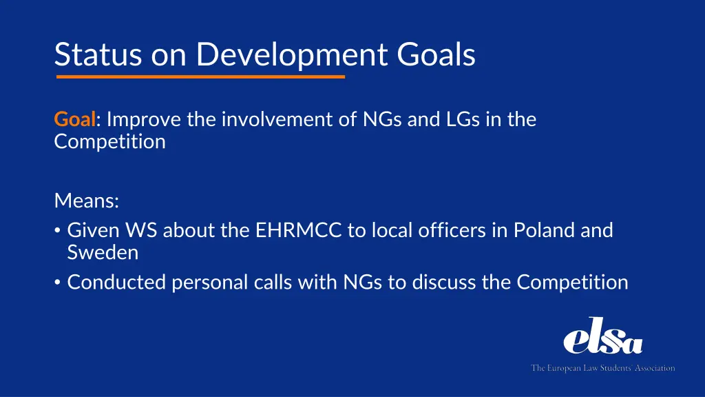status on development goals 1