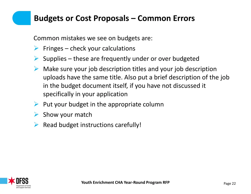 budgets or cost proposals common errors