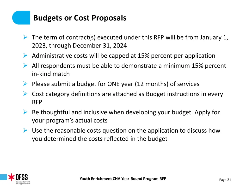 budgets or cost proposals