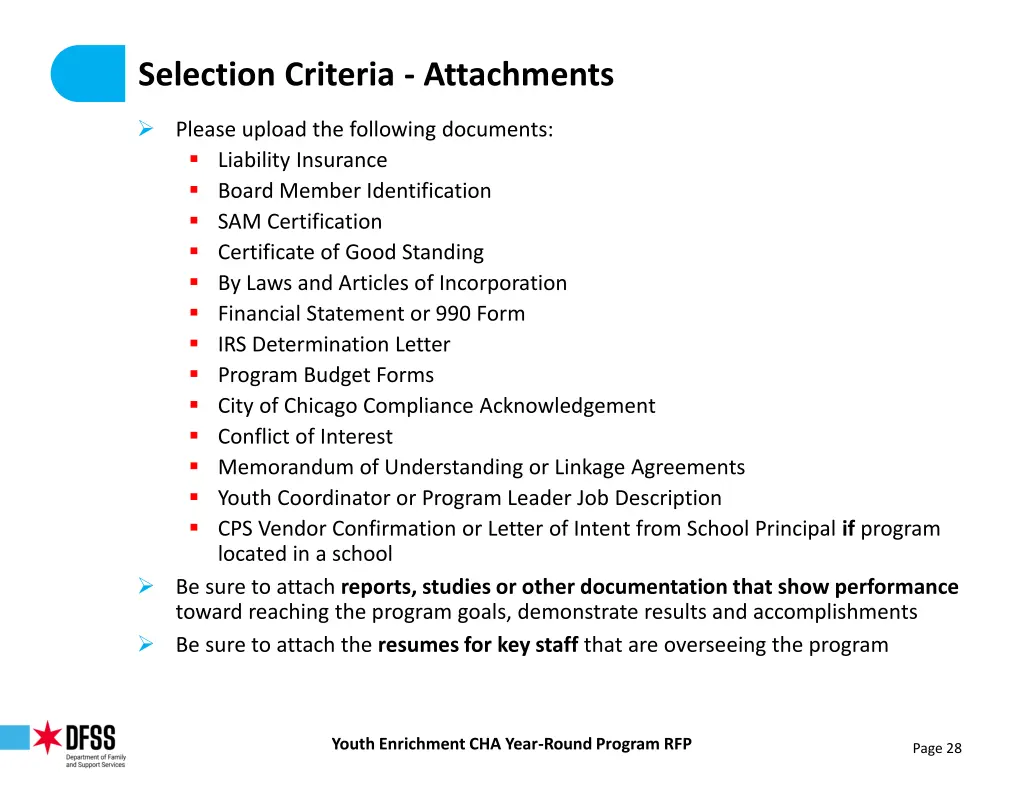 selection criteria attachments