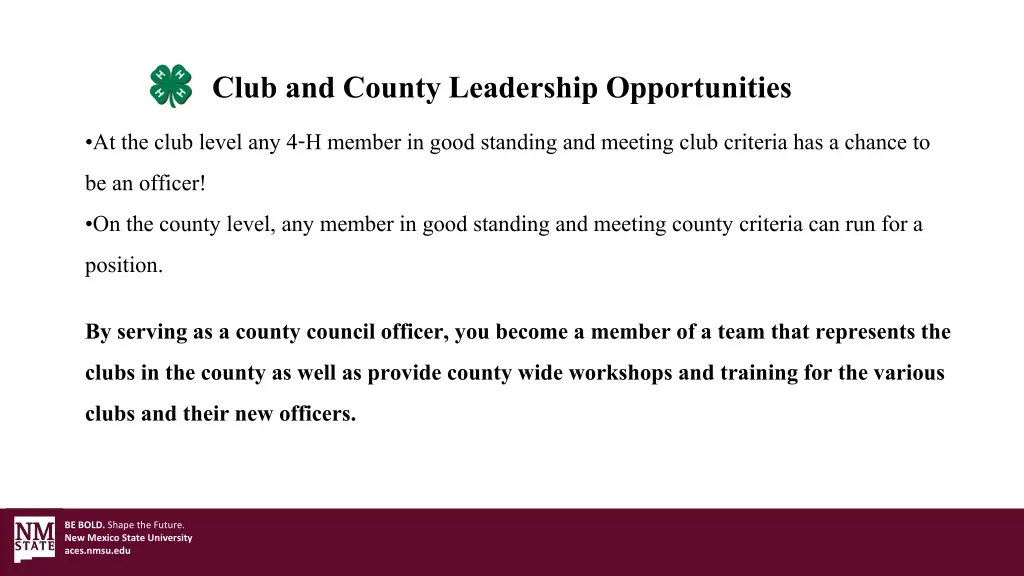 club and county leadership opportunities