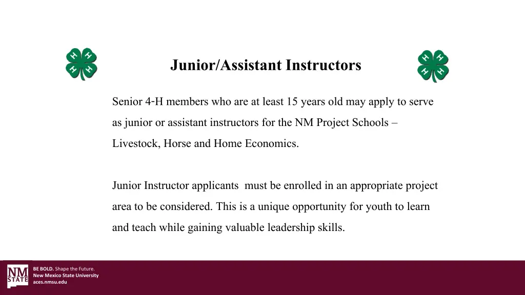 junior assistant instructors