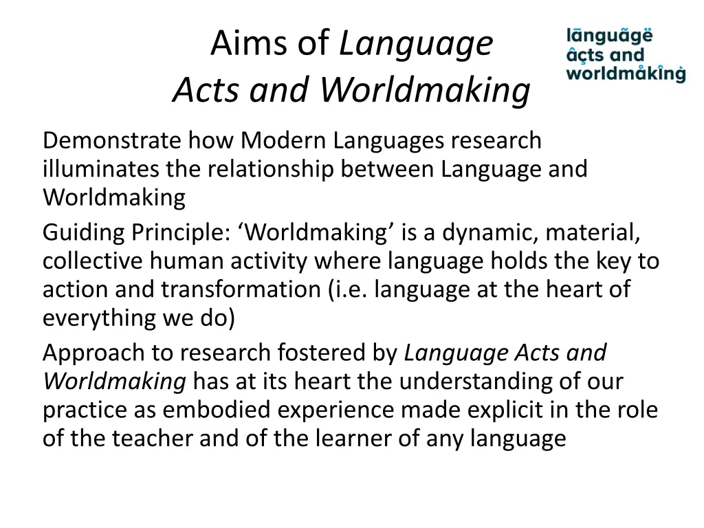 aims of language acts and worldmaking