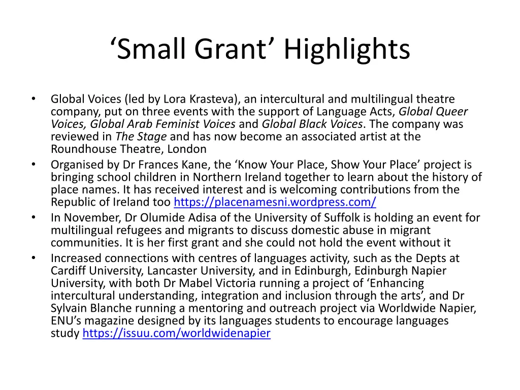 small grant highlights