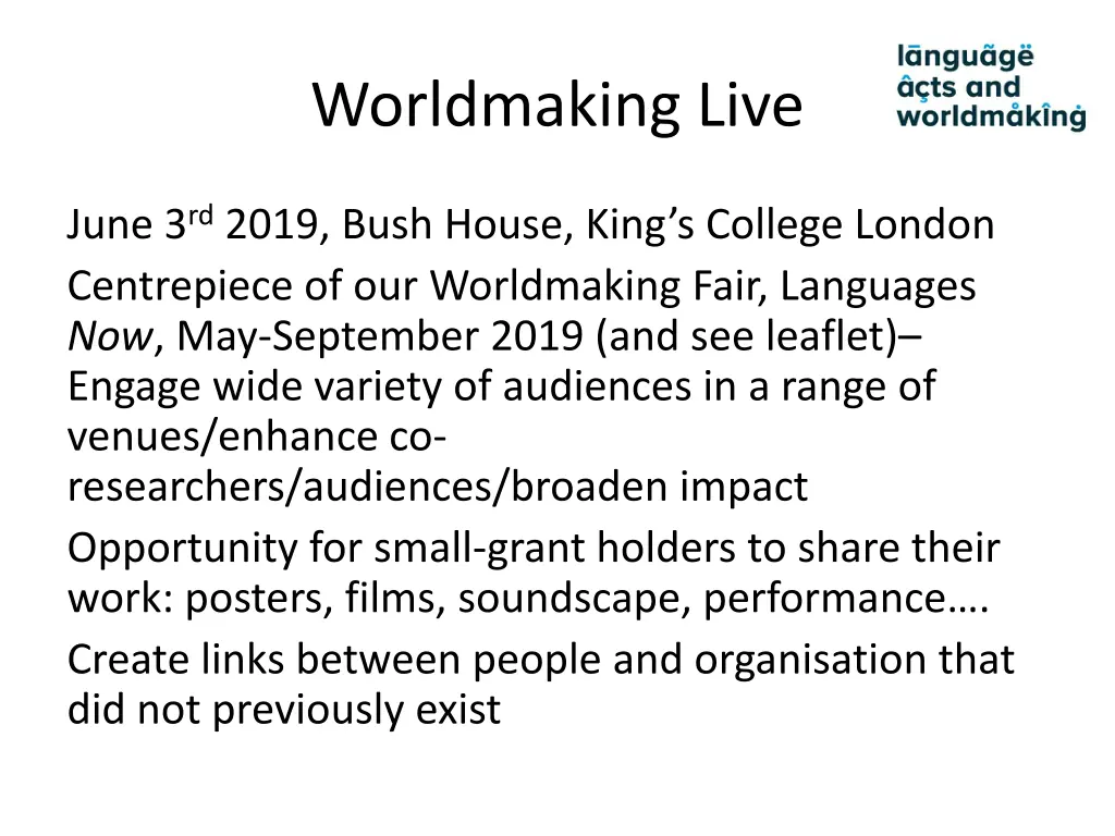 worldmaking live