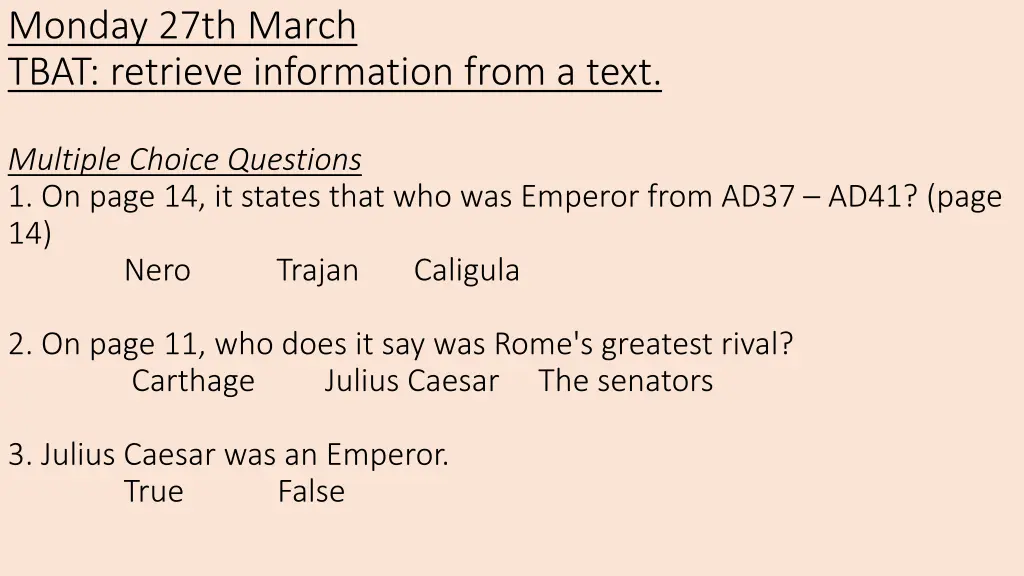 monday 27th march tbat retrieve information from 3