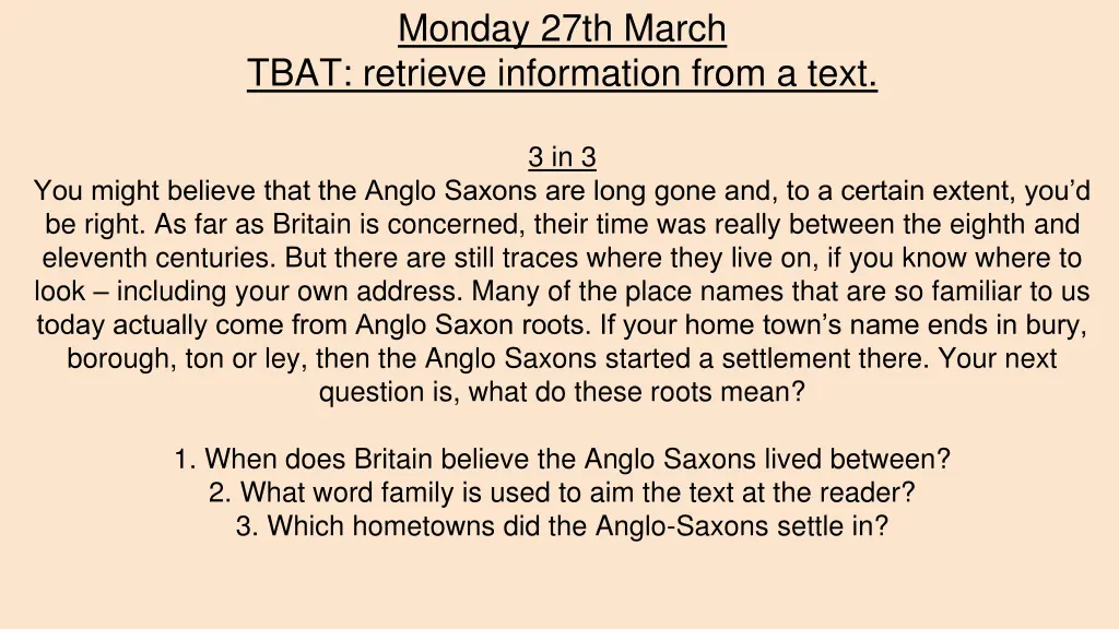 monday 27th march tbat retrieve information from