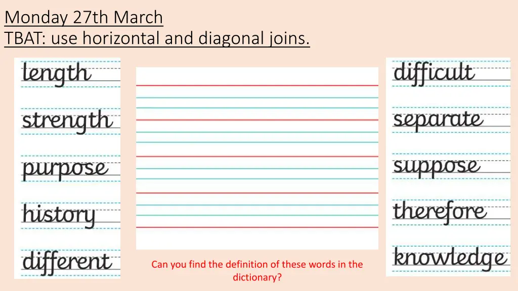 monday 27th march tbat use horizontal