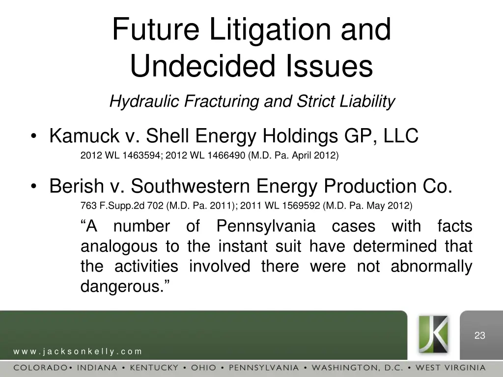 future litigation and undecided issues hydraulic