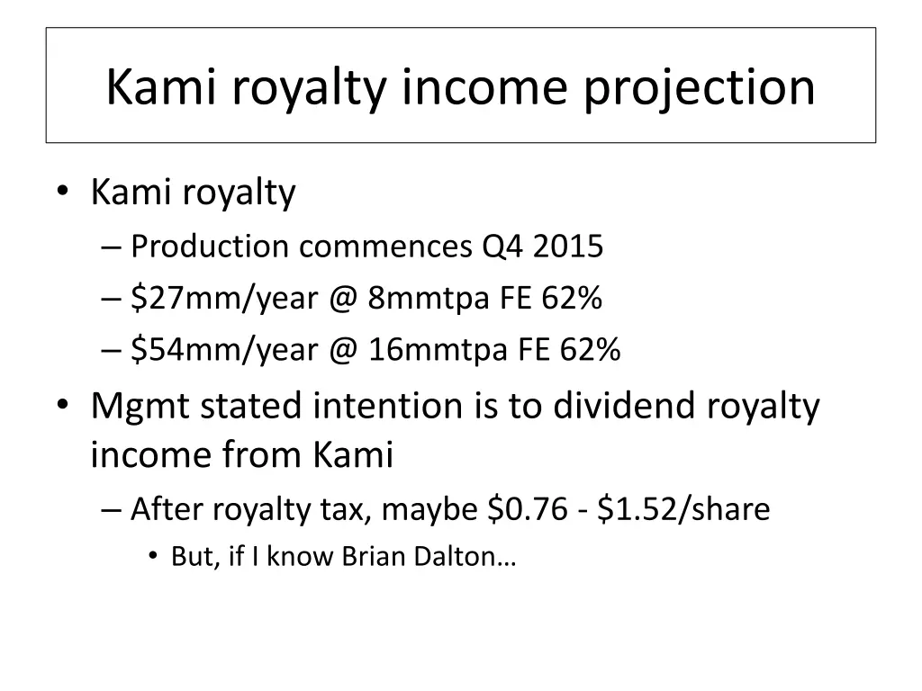 kami royalty income projection