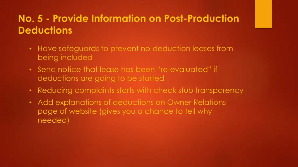 no 5 provide information on post production