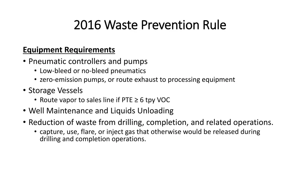 2016 waste prevention rule 2016 waste prevention 2