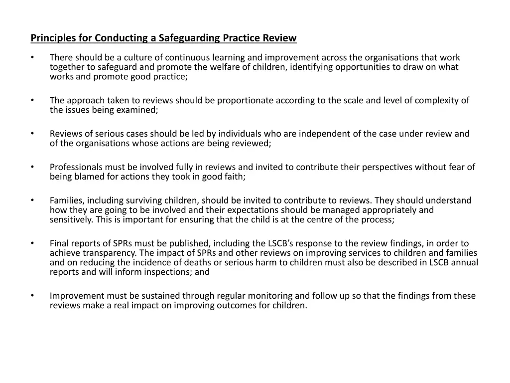 principles for conducting a safeguarding practice