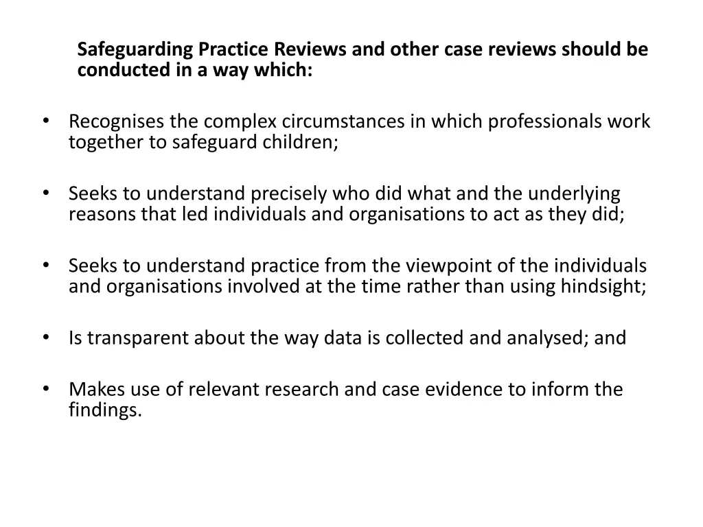 safeguarding practice reviews and other case
