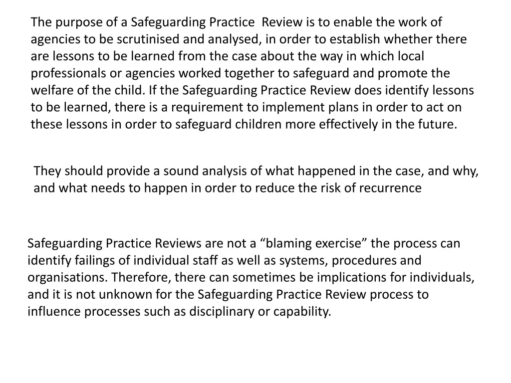 the purpose of a safeguarding practice review