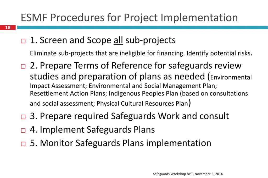 esmf procedures for project implementation