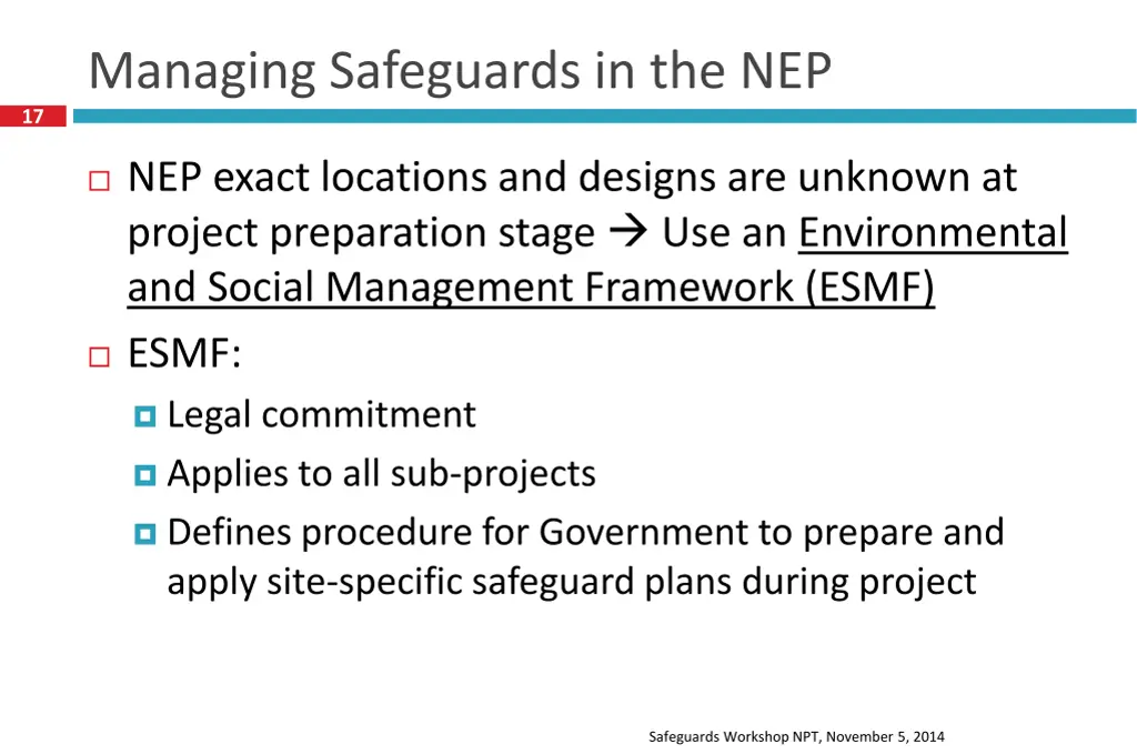 managing safeguards in the nep