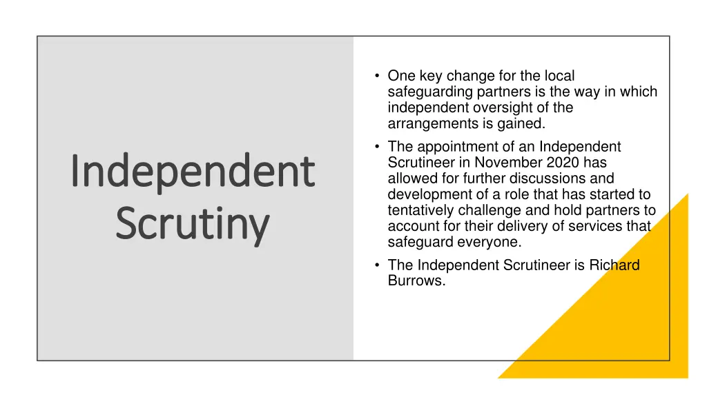 one key change for the local safeguarding