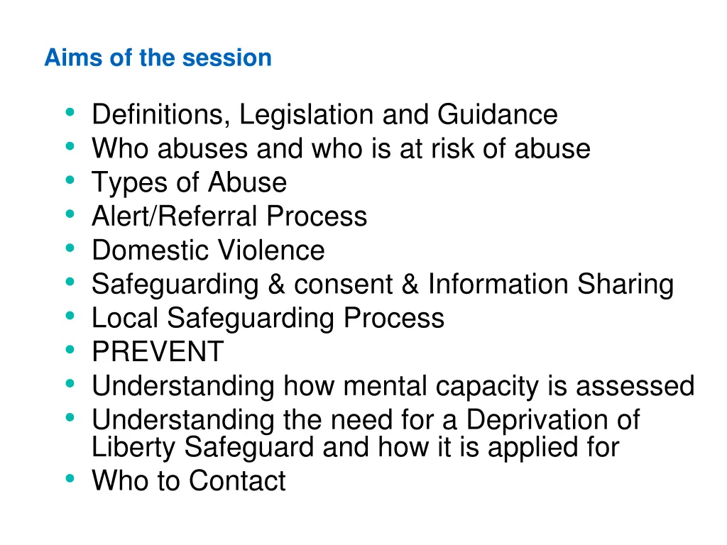 aims of the session