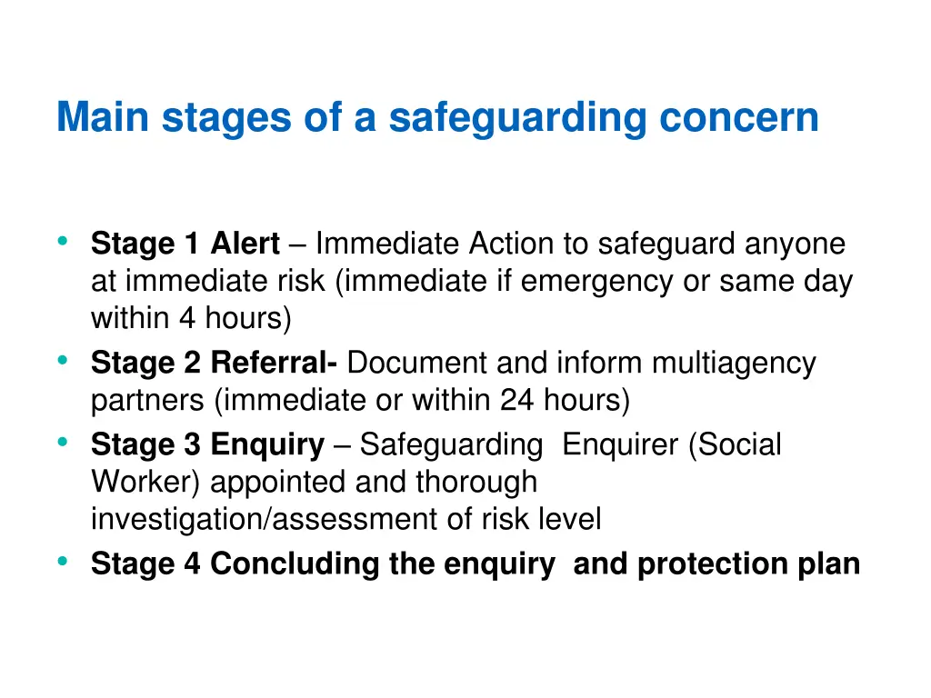 main stages of a safeguarding concern