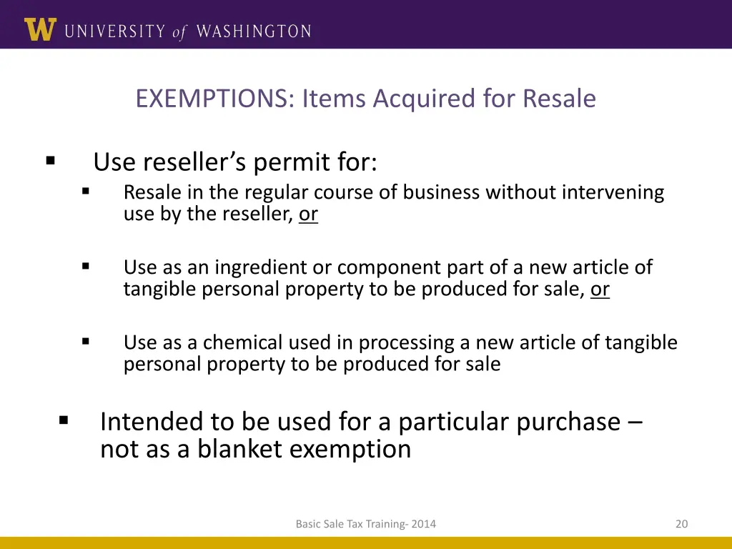exemptions items acquired for resale 1