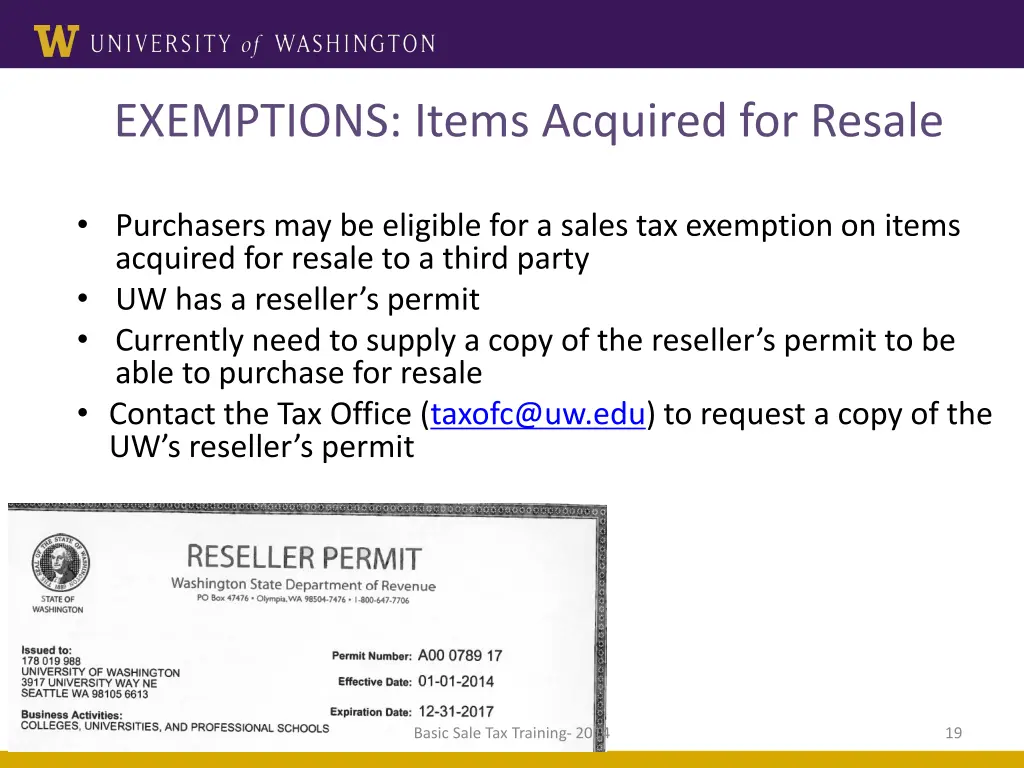 exemptions items acquired for resale