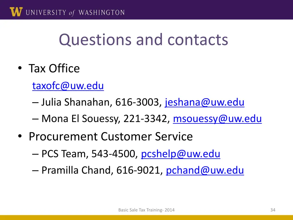 questions and contacts
