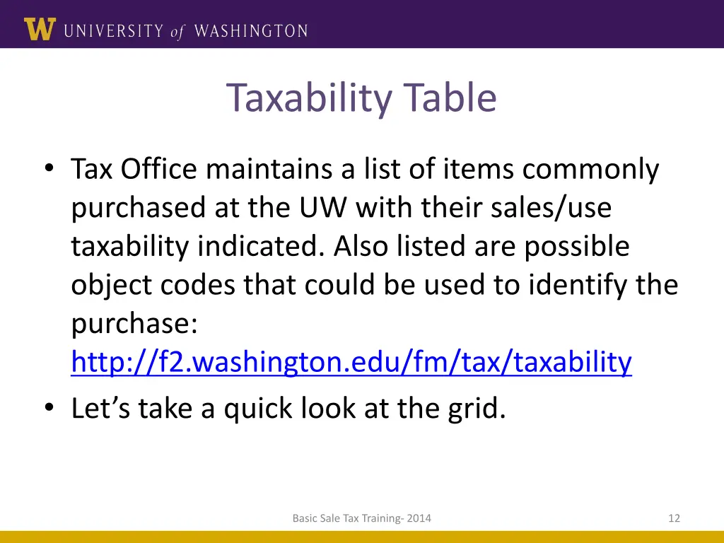 taxability table