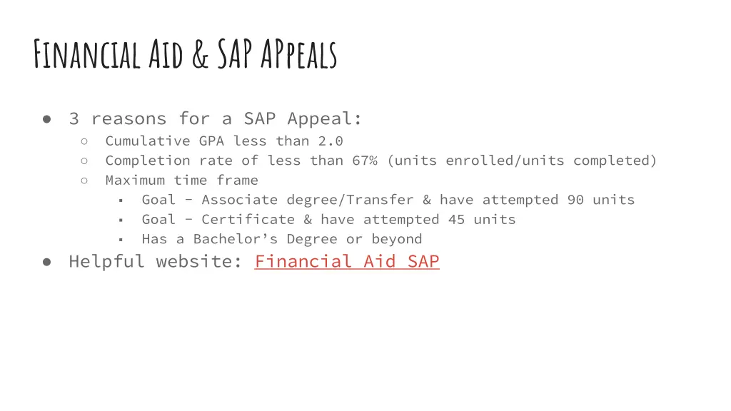 financial aid sap appeals