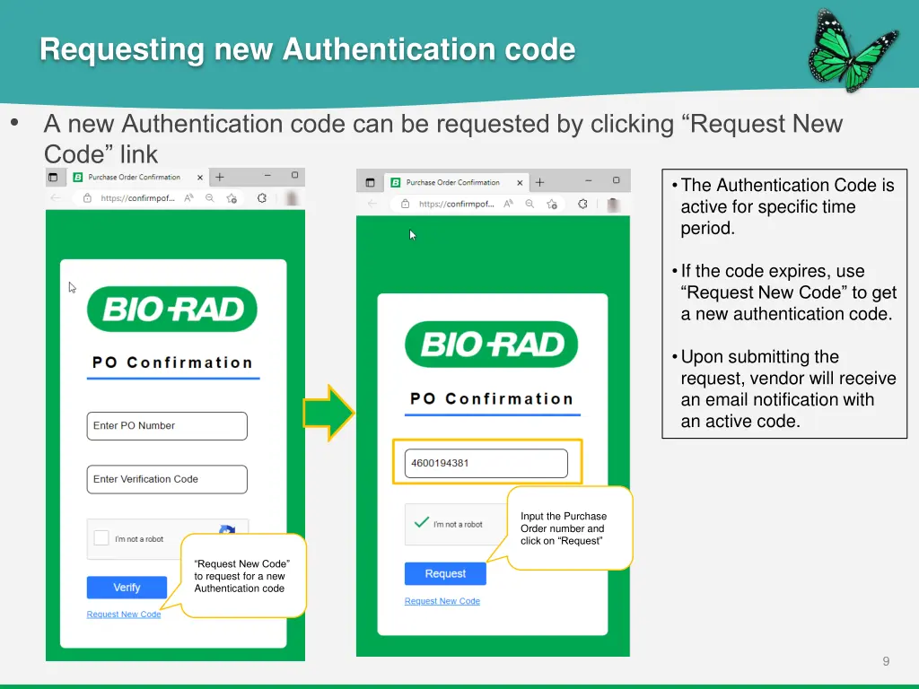 requesting new authentication code